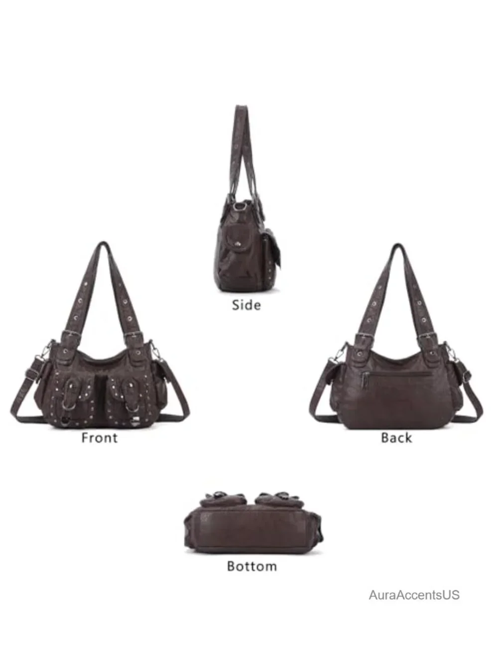 Vegan Leather Hobo Bag Multi Pocket Studded Shoulder Bag Y2K Tote